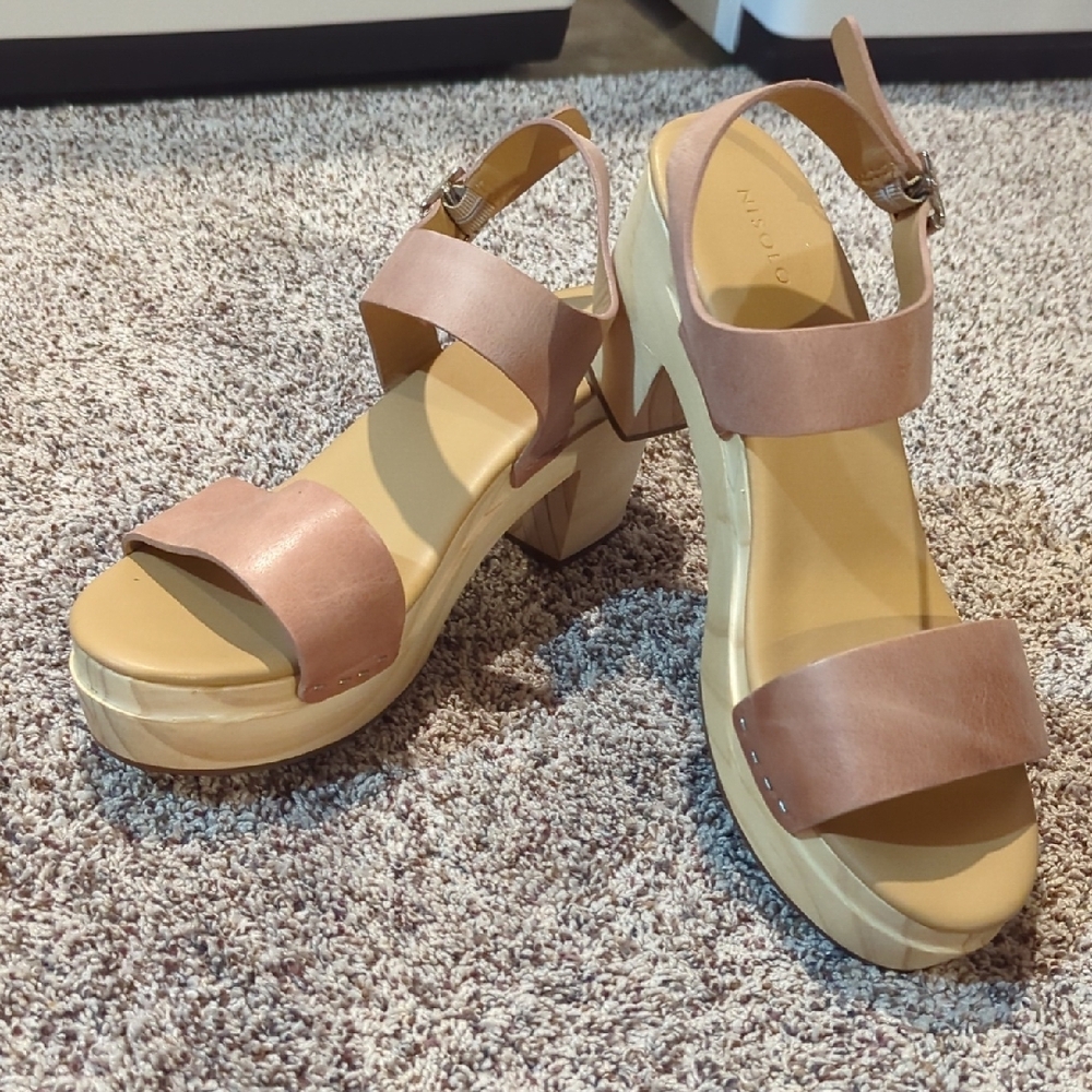 NWOB Nisolo All Day Open-Toe Clog In Desert Rose Platform Heeled Sandals